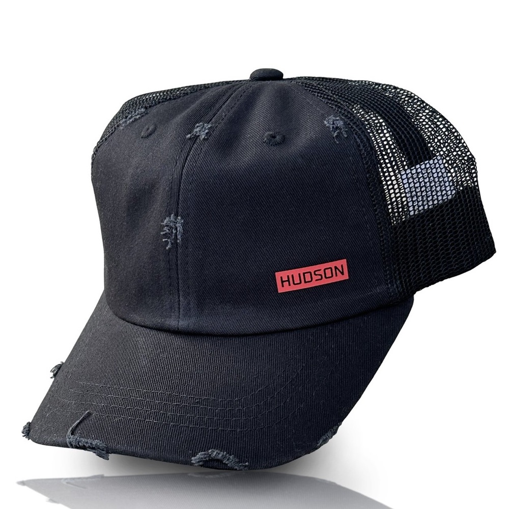 Hudson Spider Distressed Black Cotton Snapback Hat